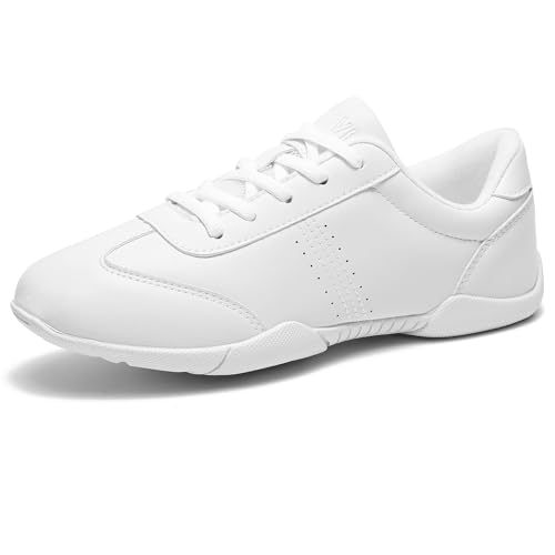 Cheer Shoes for Girls Womens White Cheer Shoes Youth Cheerleading Shoes Competition Sports Training Athletic Comfortable Flats Breathable Soft Kids Cheer Sneakers