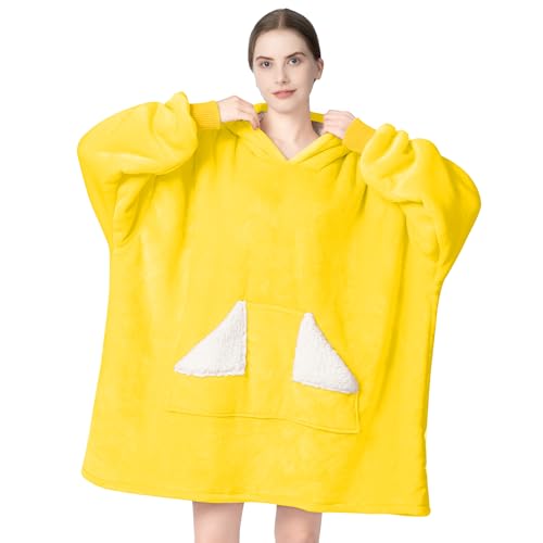 Touchat Wearable Blanket Hoodie, Oversized Sherpa Fleece Sweatshirt Blanket with Giant Hood Pocket and Sleeves for Adult, Warm & Cozy Blanket Gifts for Women (Butter Yellow)