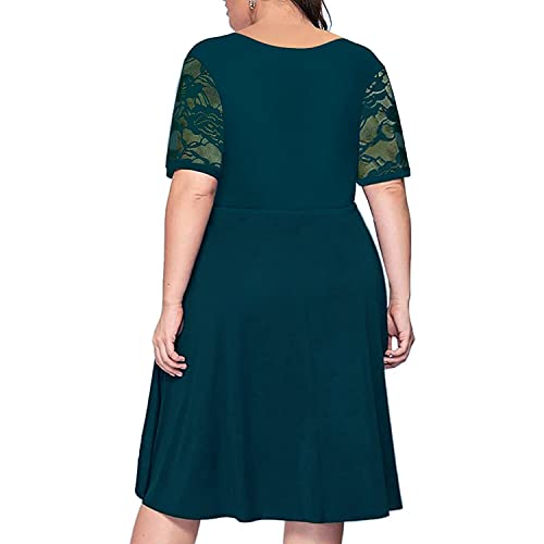 Image of Women's Plus Size Short Sleeve Lace Midi Dress Pleated Casual Summer Flowy Dress with Pockets
