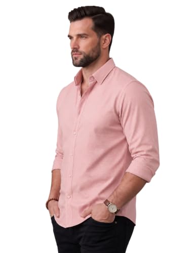Image of NexaFlair Men's Regular Fit Solid Pattern Laffer Cotton Shirt with Long Sleeve Collared Neck Standard Length and Button Down Closure Type | Mens Casual Shirts | Man's Formal Shirts