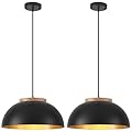 PINDODO Large Pendant Lights, 16" Black Pendant Light for Kitchen Island, Farmhouse Pendant Light Fixtures for Dining Room, Living Room, Bedroom, Bar, Vintage Pendant Lamp with Wooden Holder, 2 Pack