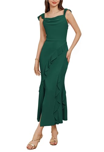 GRACE KARIN Elegante vestido de cóctel sin mangas con abertura frontal y volantes para mujer, verde oscuro, 36