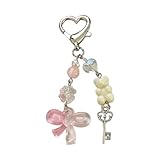 Sxett Lovely Bear Heart Bowknot Keychain Pendant Fashion Cute Hanging Ornament Keyring Backpack Decoration Charm Jewelry, Pink