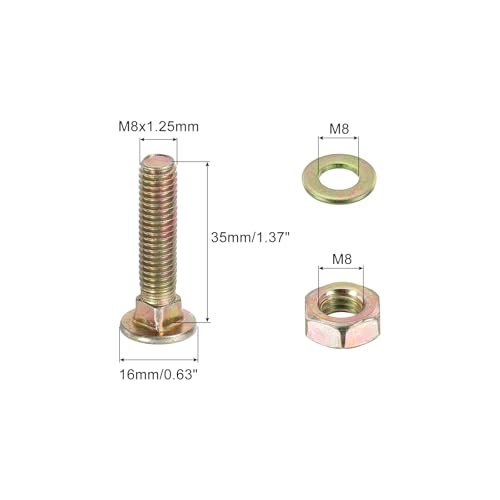 Image of uxcell M8 x 30mm Carriage Bolt Kit, 12 Set Round Head Square Neck Screws, Carriage Bolts Screws Set Includes Washers and Nuts - Carbon Steel Zinc Plated for Fastening Accessories