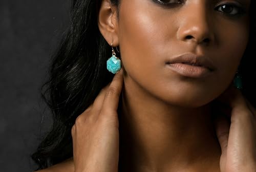 Boucles d'oreilles amazonite hexagone suspendues pierre bleue - 6