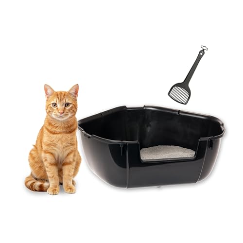 Ferplast Lettiera Gatto Angolare, Toilette per Gatti Grandi, in Plastica con Bordi Alti, Facile e Veloce da Pulire L 56,5 x W 50 x H 21,5 cm, Nero