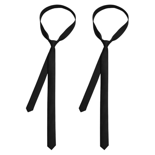 Dawfund 2PCS Cravate Homme Noir 3×145 cm, Cravate Homme Unie Mat, Cravates Homme Élégantes pour Mariage, Bureau, École et Remise de Diplôme, Cravate Noire Homme Classique et Ajustable