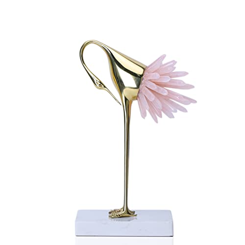 suruim Moderne De Luxe Doré Cristal De Cuivre Grue Minerai Animal Oiseaux Statue Décoration De La Maison Accessoires Salon Doux Meuble TV Armoire À Vin Décor (Rose-C) Cover