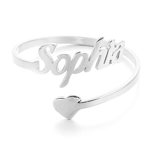 AFSTALR Damen Ring Name Personalisierte, Benutzerdefinierter Ring Roségold Eheringe mit Herz Buchstaben Tochter Mutter Geschenk Cover