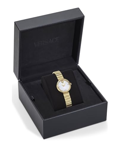 Versace Greca Goddess Petite Collection Luxury Womens Watch Timepieces with a Gold Bracelet and Case Featuring a Silver Dial4