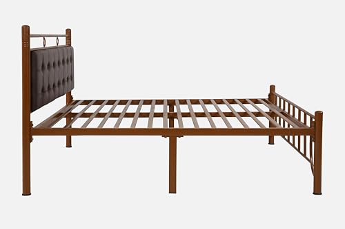 Image of Zuno Metal Queen Size Bed Without Storage | Wrought Iron Double Bed with Headboard & Footboard | Sturdy Powder Coated Platform Bed Queen Size Cot for BedroomLivingRoom Brown (75x60)