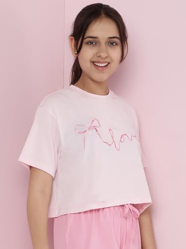 Image of Li'l Tomatoes Girls Crop T-Shirt | 100% Cotton | Graphic Printed Summer Top | Soft & Breathable Casual Wear | 7-16 Years