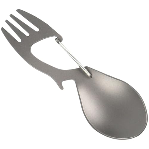 Ciieeo Cuillère-Fourchette Multifonction en Titane Naturel, Spork Léger Ouvre-Bouteille Intégré, Petit Ustensile de Camping Pliable, Couverts de Randonnée Solide pour Activités en Plein