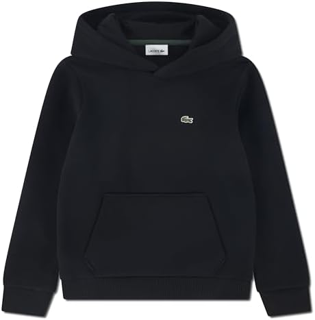 Lacoste Boys' Core Fleece Pullover Hoodie, Black, 16