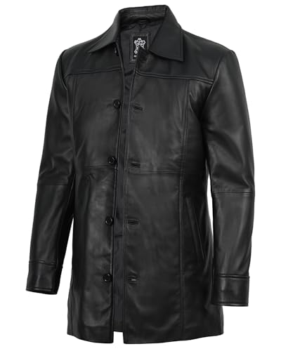 Image of Decrum Car Coat Style Mens Leather Jacket - Real Lambskin Long Leather Jackets for Men