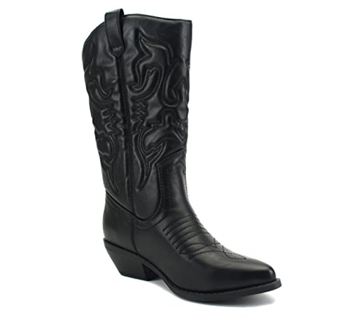Image of Soda Women's Mug Round Toe Faux Suede Stacked Heel Western Ankle Bootie