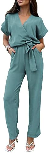 PRETTYGARDEN Women's Summer One Piece Jumpsuits Belted Short Slee...