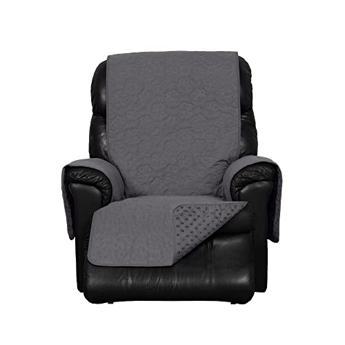 Image of Furhaven Waterproof & Non-Slip Recliner Chair Cover Protector w / Side Pockets for Dogs, Cats, & Children - Quilted Paw Print Living Room Furniture Cover - Gray, Recliner
