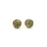 Copper Wrapped Unakite Studs - Natural Stone Earrings - Unakite Posts - Green Stone Earrings - Coppe