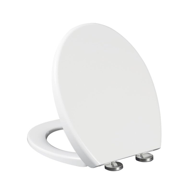 Tapa WC Universal Forma de V, Tapadera WC de Cierre Suave, Asiento de Inodoro con Liberación Rápida para una Fácil Limpieza, Bisagras Ajustables, Tapa de Inodoro de PP, Blanco, 45x36cm