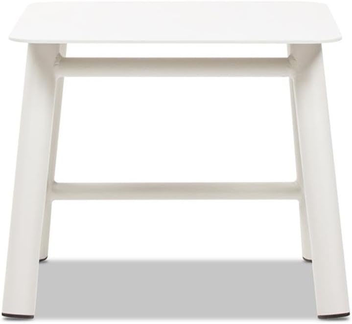 Pemberly Row Outdoor Patio Side Table, 19.5 in Square, Powder-Coated Rust-Resistant Aluminum, Light Beige Gray Finish, Minimalist Design, Versatile Small Table for Balconies, Patios, and Poolside Use