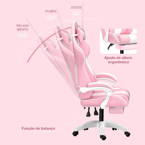 Cadeira gamer fofa com orelhas de coelho, cadeira ergonômica de jogos para meninas com apoio de pés