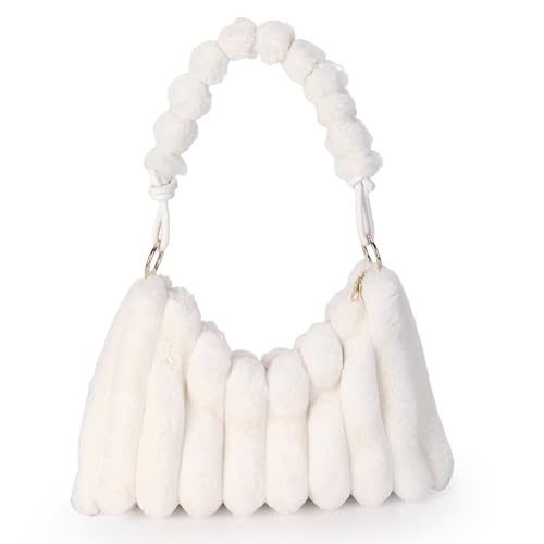 Extolove Furry Purse Y2K Fluffy Bags Faux Fur Purses for Women Fuzzy Tote Bag Plush Shoulder Handbags (White)