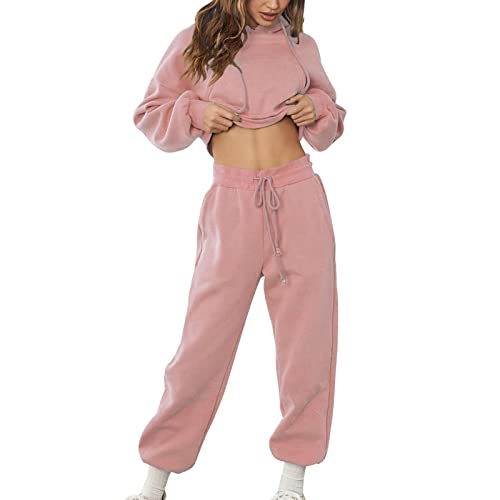 FRZY Chándal de mujer, traje deportivo de mujer con capucha con cordón en la cintura para hacer ejercicio y estar en forma. (L)