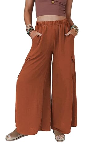 SySea Women's Wide Leg Palazzo Pants Casual Elastic High Waist Flowy Loose Pants with Pockets
