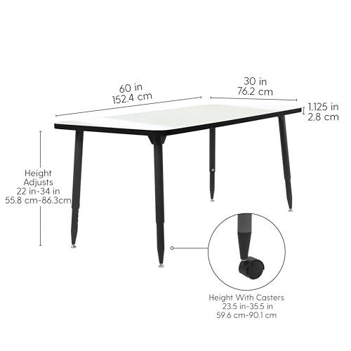 Image of Adapte Commercial Dry-Erase Classroom Activity Table - 30 inch x 60 inch Rectangle Whiteboard, ADA Compliant Tapered Legs, Glides & Casters Adjustable Height 22-34 inch Wheelchair Accessible, School Furniture