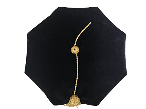 Newrara Doctoral Tam Black Velvet 8-Sided W/Gold Bullion Tassel One Size Fits Most