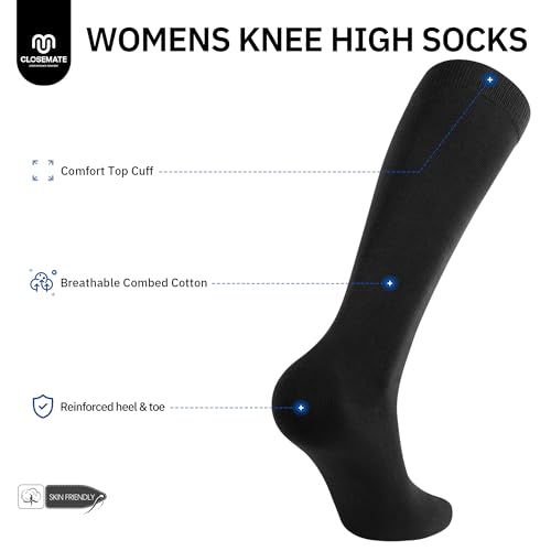 CLOSEMATE Womens Soft Knee High Long Dress Socks Combed Cotton and Comfortable Elastic Cuff 3 Pairs2