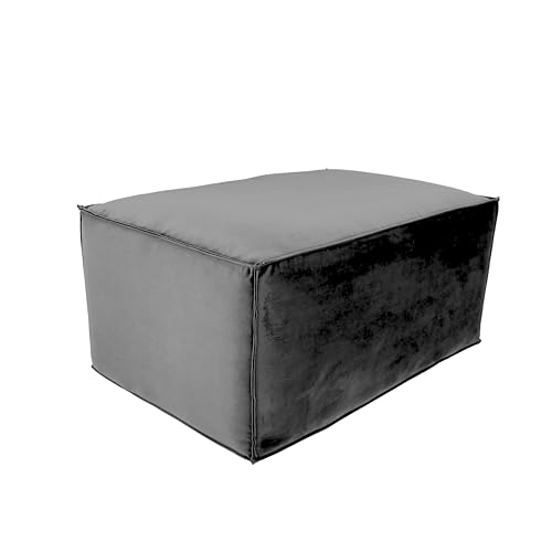 Factory Direct Partners Velvety and Vinyl Overstuffed Rectangle Ottoman for Living Room, Lounge, Office - Smoke