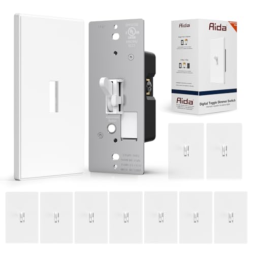 Image of AIDA Digital Toggle Dimmer Switch for Dimmable LED, CFL & Incandescent Bulbs, Single Pole /3-Way, Screwless Wall Plate Included, UL Listed, No Neutral Wire Needed, Matte White (10 Pack)