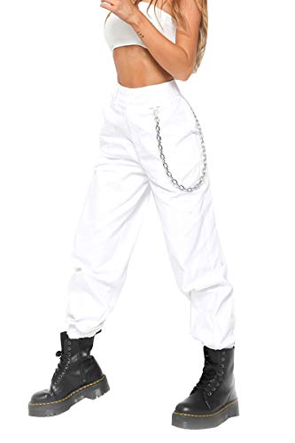 Women's Casual Baggy Hip Hop Dance Stylish High Waist Lightweight Chain Jogger Cargo