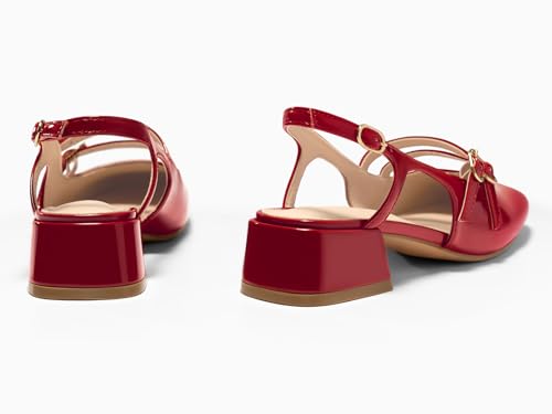 Image of Coutgo Women's Mary Jane Chunky Low Heels Slingback Pumps Closed Square Toe Wedding Dress Shoes