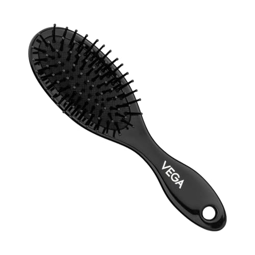 Vega Compact Paddle Hair Brush with Mirror for Men & Women | Mini Hair Brush | Travel Hair Brush for Detangling & Styling | Portable Tangle-Free Hair Brush & Comb for Smooth Hair | (R3-CB)