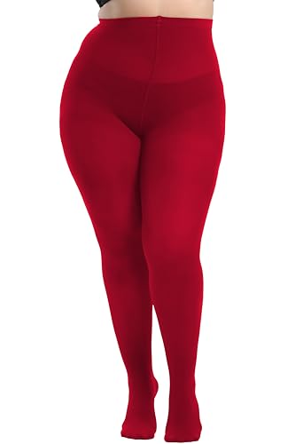 Hiltzo Collant Grande Taille Femme 80D - Taille Haute Élégant et Confortable - Semi-Transparent, Élasticité Renforcée - Tailles XXL Rouge