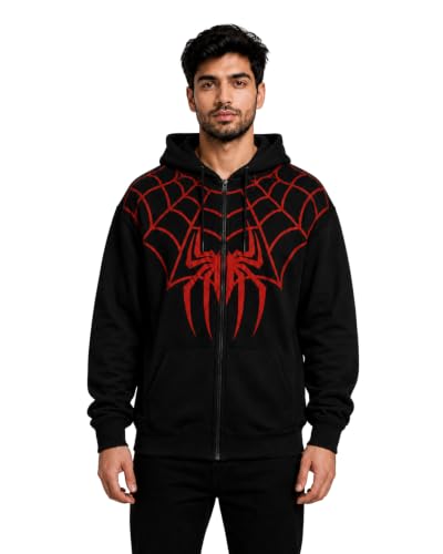 Buy Trendyverse Men's Spider Web Graphic Zipper Hoodie Black - Image 1