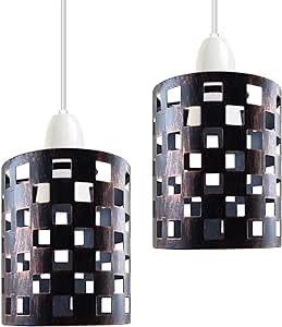 2 Pack of Metal Drum Cage Ceiling Light Shade Hollow Out Easy Fit Lamp Shade for Ceiling Pendant Light for Kitchen, Hall (Style 2)