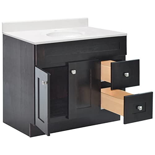 Design House 585851 Bath Brookings Shaker 2-Door 2-Drawer 37X22 Espresso With Vanity Top, Unassembled, Single Hole, Solid White, 2 Piece #TOP4