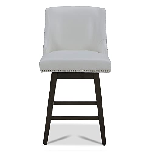 Chita Counter Height Swivel Barstools, 26" H Seat Height Upholstered Bar Stools Set Of 2, Faux Leather In White #TOP1