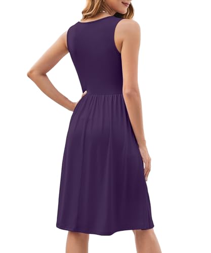 Image of KUOTAI Womens Summer Dresses Sleeveless Casual Loose Swing Button Down Midi Dress V-Neck Flowy A-Line Sundress(Purple, Medium)