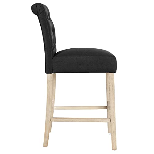 Dagonhil 30 Inches Counter Height Bar Stools Set Of 4, French Country Upholstered Barstools With Unfinished Wood Legs And Button Tufted Back, Charcoal #TOP5
