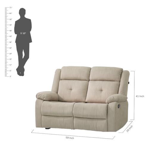 Image of Royaloak Wave Fabric Recliner Two Seater | Reclining Sofa | Pillow Top Armrest | High Backrest | Pocket Spring Comfort | Heavy-Duty Metal Base | Tufted Upholstery Design