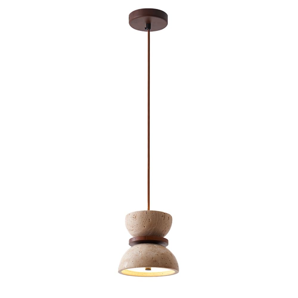 5,9 Zoll große japanische gelbe Travertin-Pendelleuchte, Vintage-Deckenlampe mit rundem Steinschirm, moderne Marmor-Kronleuchter aus der Mitte des Jahrhunderts for Kücheninsel, Esszimmer