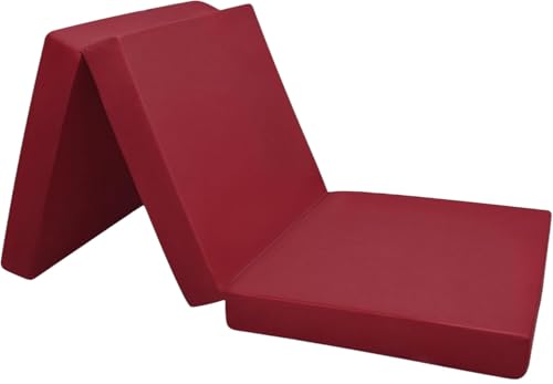 Image of ATOOTFUSION Maroon Colored 3 Fold Tri Folding Medium Hard EPE Foam 2 Inch Thickness Floor Light Weight Foldable Movable Cot Mattress, Bed Mattress for Travel, Picnic, Yoga Mat (72X35X2 Inches)