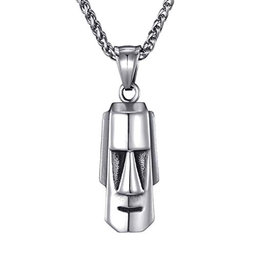 MOO&LEE Easter Island Statue Pendant Necklace for Men Women Small Moai Pendant 24 Inch Stainless Steel Link Chain Unisex