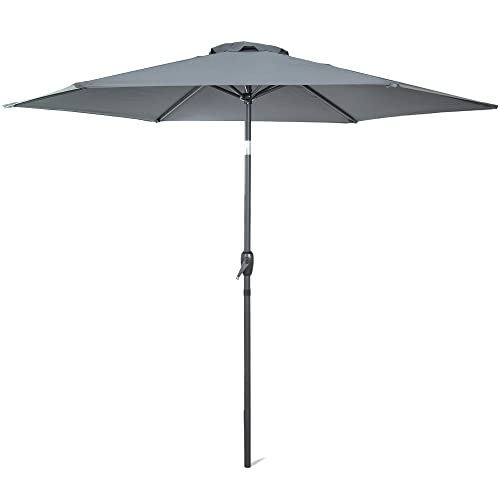 ASAB 2.7m Garden Parasol Umbrella with Push Button Angle Tilt UV 30+ Protection Sun Shade Canopy Hand Crank Waterproof Polyester Cover Rust Resistant Frame Perfect for Patio Lawn Backyard Pool