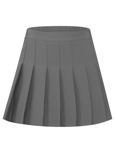 Freebily Falda Plisada para Uniforme Escolar para Niñas Falda Corta De Color Liso Falda Plisada Algodón Falda Elástica Casual Ropa De Escuela Gris 12-13 años